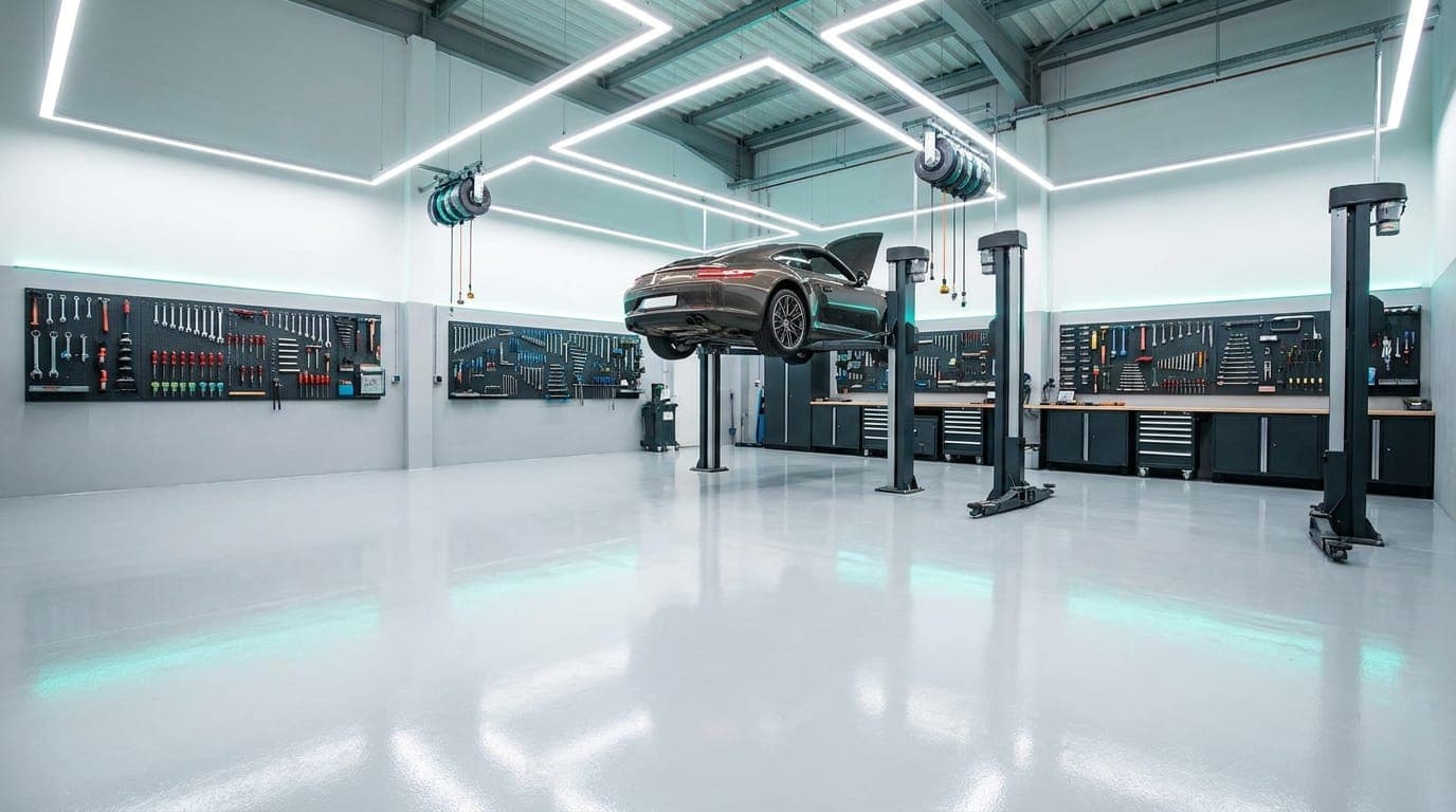 Modern car service workshop
